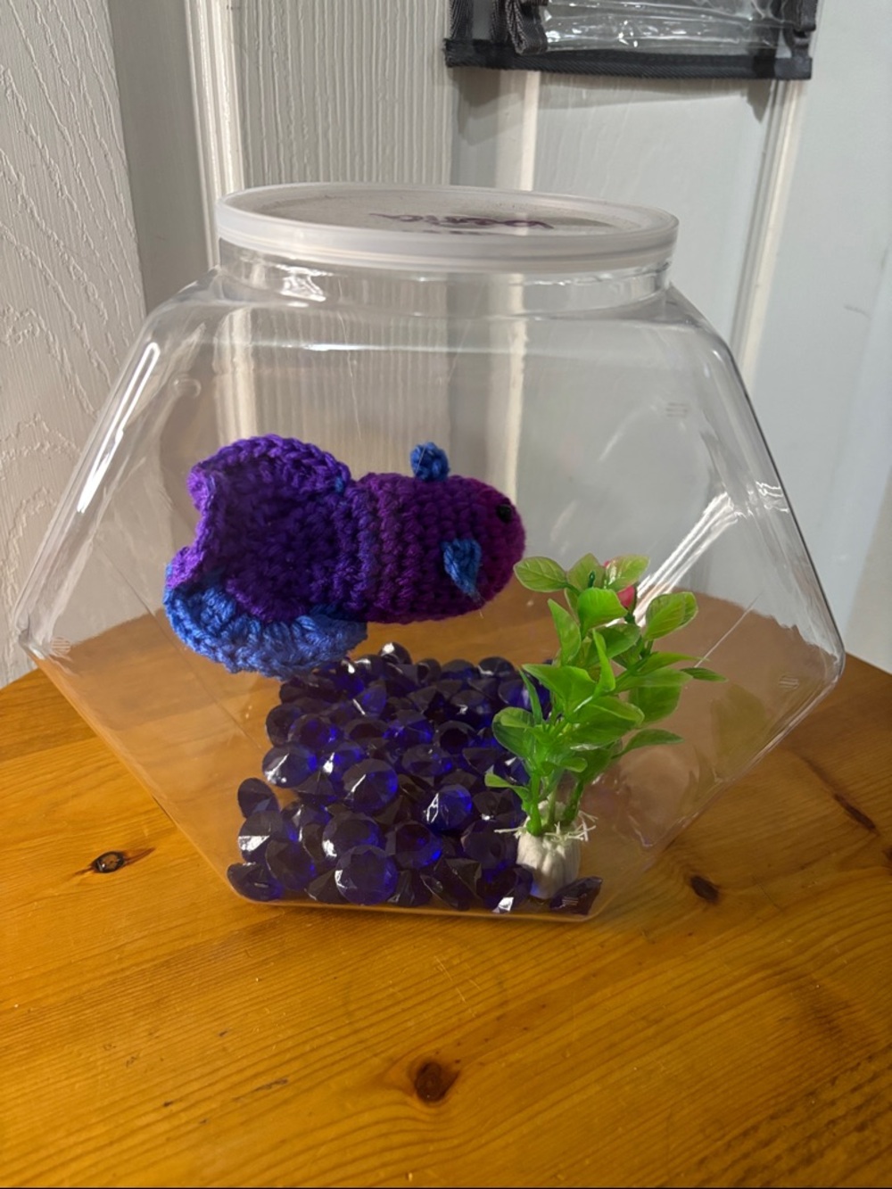 Purple Crochet Betta Fish Tank Decoration - Handmade Purple/Blue Accent